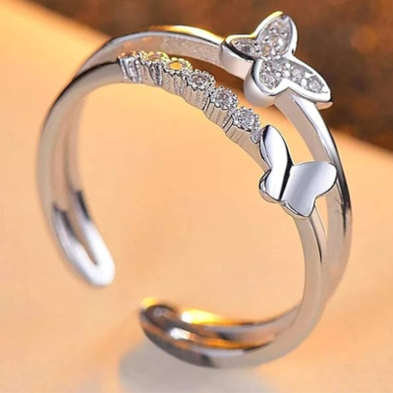 Women's Ring Butterfly Design Silver Plated Adjustable Finger Ring